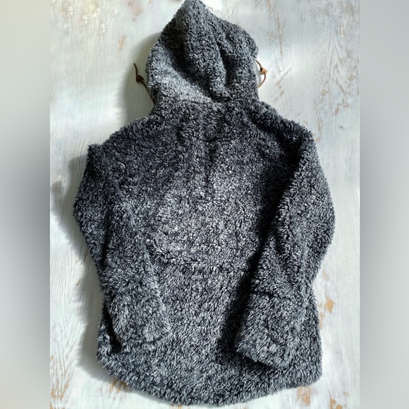 MARLEYLILLY Gray & White Sherpa with Brown Suede Detail, Oversized Hoodie - Picture 3 of 11